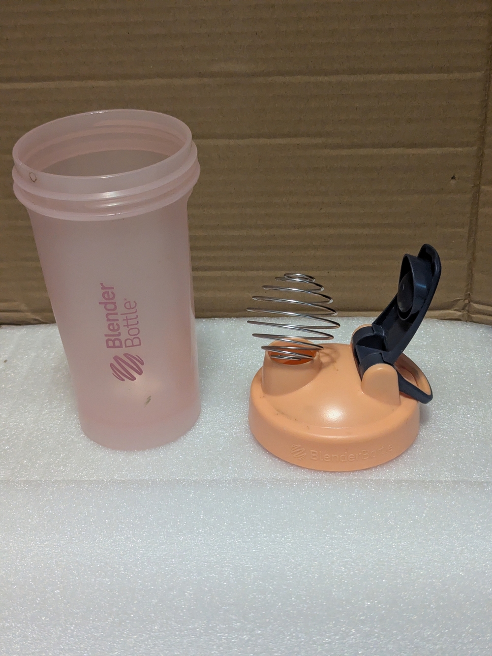 BlenderBottle Shaker with Peach Lid and Pink Bottle